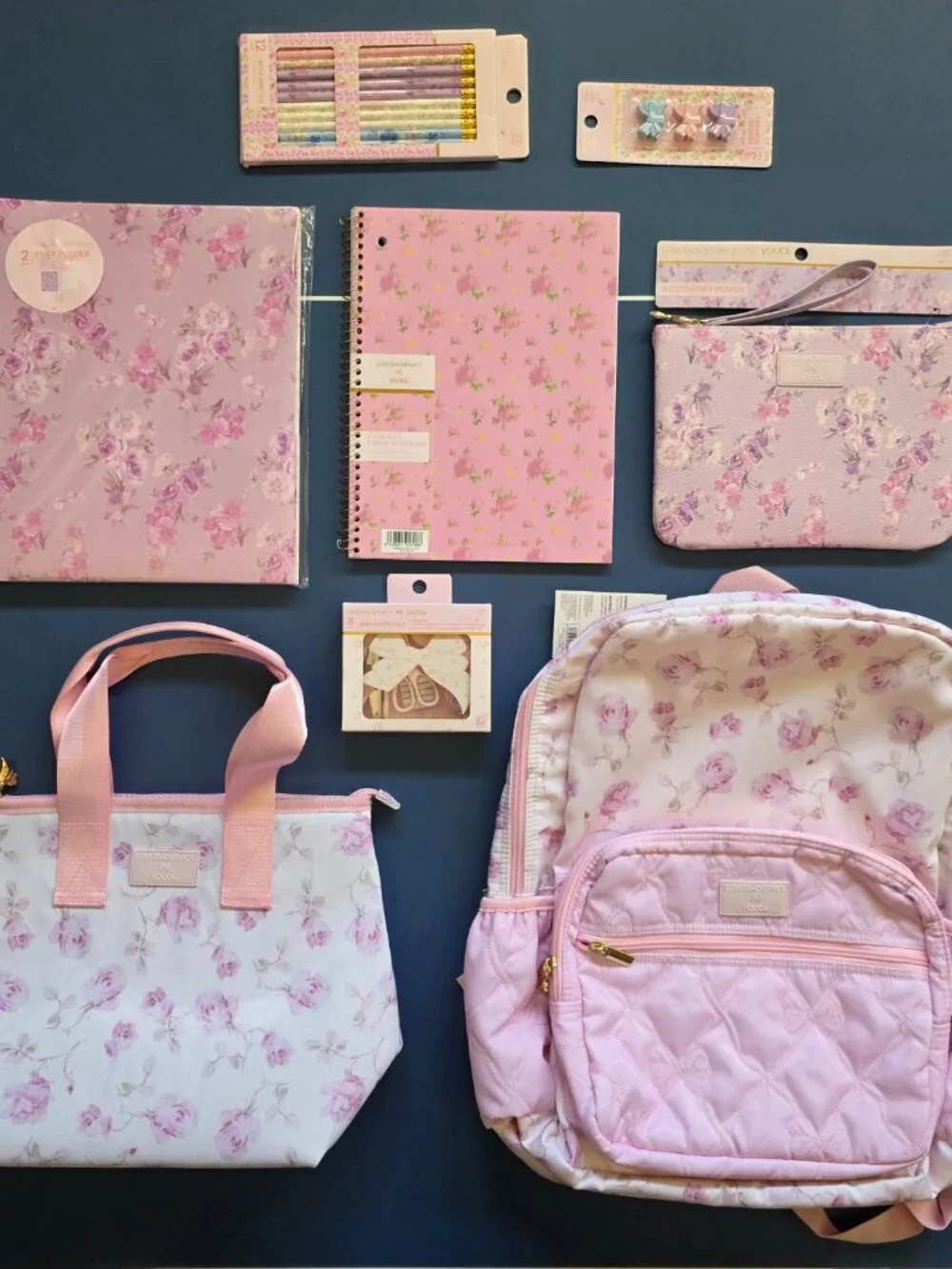 LoveShackFancy Target Yoobi Ribbon Rosa Quilted Tote Bag Sterling Dusk